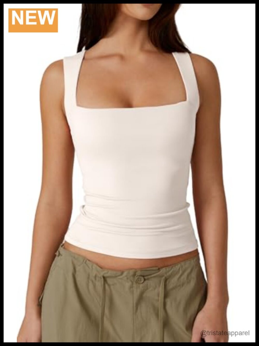 Square Neck Sleeveless Double-Layer Tank Top Slim Fit Tight T Shirt